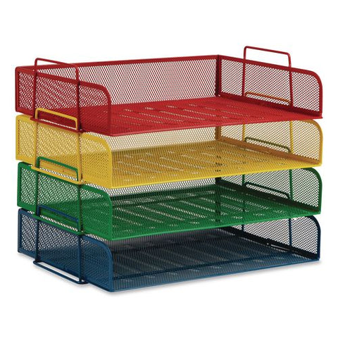 Metal Mesh Stackable Letter Tray, 4 Sections, Letter Size, 13.25 X 9.75 X 11.25, Assorted