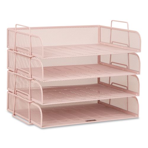 Metal Mesh Stackable Letter Tray, 4 Sections, Letter Size, 13.25 X 9.75 X 11.5, Pink