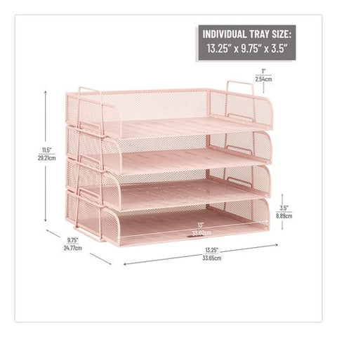 Metal Mesh Stackable Letter Tray, 4 Sections, Letter Size, 13.25 X 9.75 X 11.5, Pink