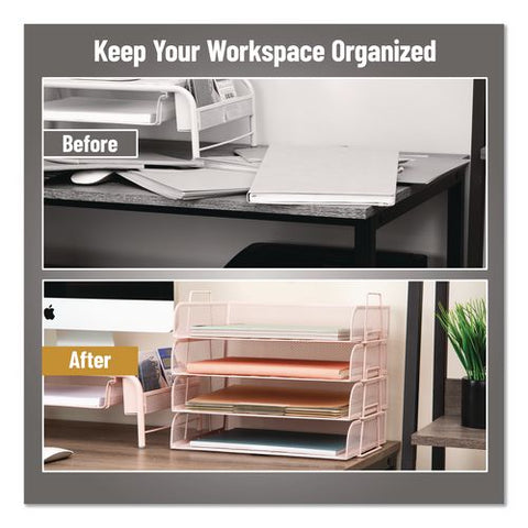 Metal Mesh Stackable Letter Tray, 4 Sections, Letter Size, 13.25 X 9.75 X 11.5, Pink