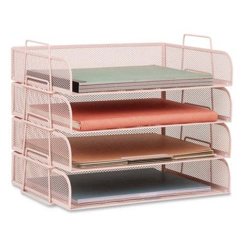 Metal Mesh Stackable Letter Tray, 4 Sections, Letter Size, 13.25 X 9.75 X 11.5, Pink