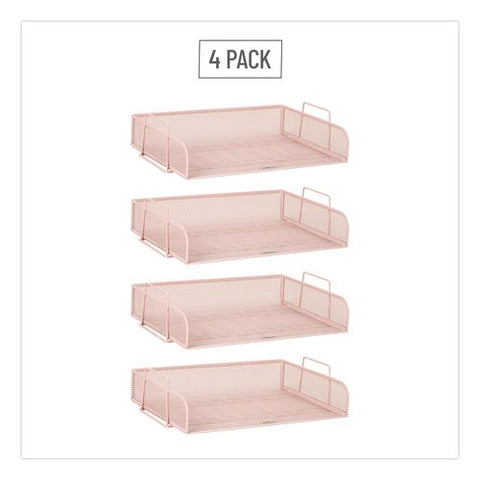 Metal Mesh Stackable Letter Tray, 4 Sections, Letter Size, 13.25 X 9.75 X 11.5, Pink