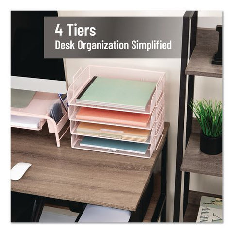 Metal Mesh Stackable Letter Tray, 4 Sections, Letter Size, 13.25 X 9.75 X 11.5, Pink