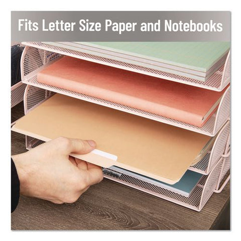Metal Mesh Stackable Letter Tray, 4 Sections, Letter Size, 13.25 X 9.75 X 11.5, Pink