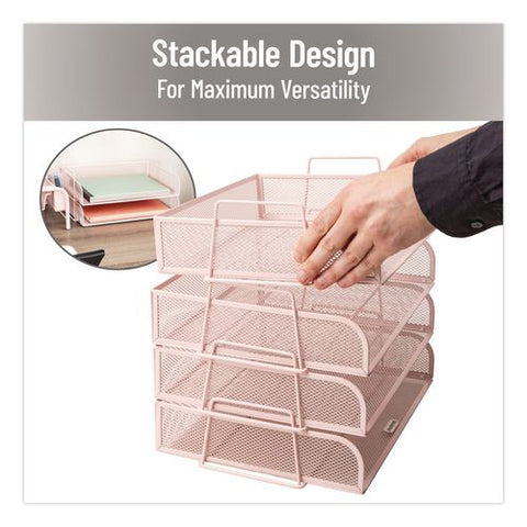 Metal Mesh Stackable Letter Tray, 4 Sections, Letter Size, 13.25 X 9.75 X 11.5, Pink