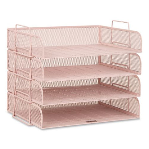 Metal Mesh Stackable Letter Tray, 4 Sections, Letter Size, 13.25 X 9.75 X 11.5, Pink