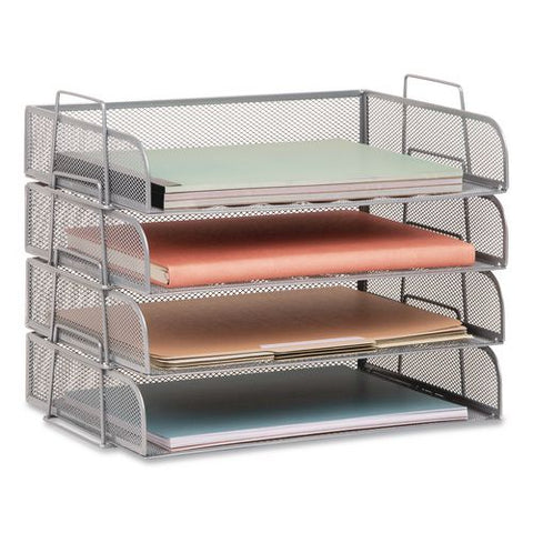 Metal Mesh Stackable Letter Tray, 4 Sections, Letter Size, 13.25 X 9.75 X 11.5, Silver