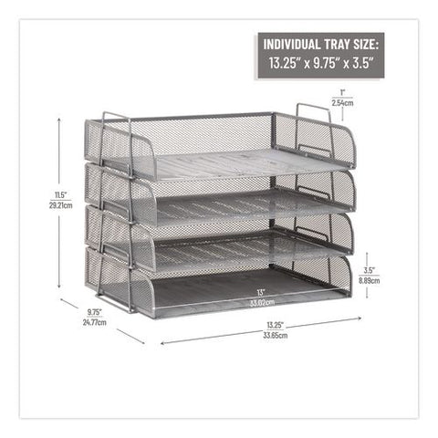 Metal Mesh Stackable Letter Tray, 4 Sections, Letter Size, 13.25 X 9.75 X 11.5, Silver