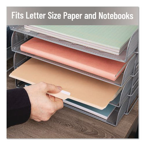 Metal Mesh Stackable Letter Tray, 4 Sections, Letter Size, 13.25 X 9.75 X 11.5, Silver