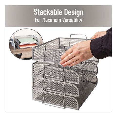 Metal Mesh Stackable Letter Tray, 4 Sections, Letter Size, 13.25 X 9.75 X 11.5, Silver