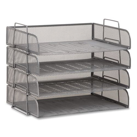 Metal Mesh Stackable Letter Tray, 4 Sections, Letter Size, 13.25 X 9.75 X 11.5, Silver