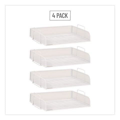 Metal Mesh Stackable Letter Tray, 4 Sections, Letter Size, 13.25 X 9.75 X 11.5, White