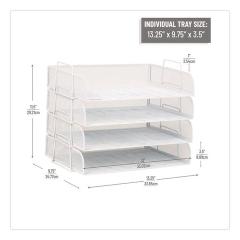 Metal Mesh Stackable Letter Tray, 4 Sections, Letter Size, 13.25 X 9.75 X 11.5, White