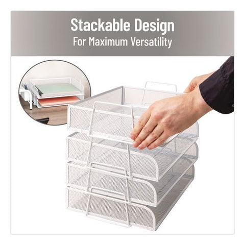 Metal Mesh Stackable Letter Tray, 4 Sections, Letter Size, 13.25 X 9.75 X 11.5, White