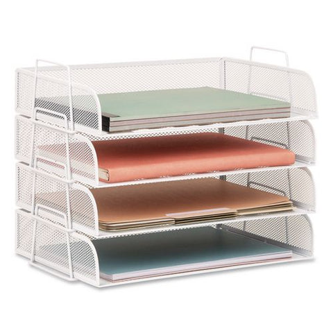 Metal Mesh Stackable Letter Tray, 4 Sections, Letter Size, 13.25 X 9.75 X 11.5, White