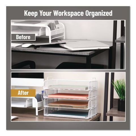 Metal Mesh Stackable Letter Tray, 4 Sections, Letter Size, 13.25 X 9.75 X 11.5, White