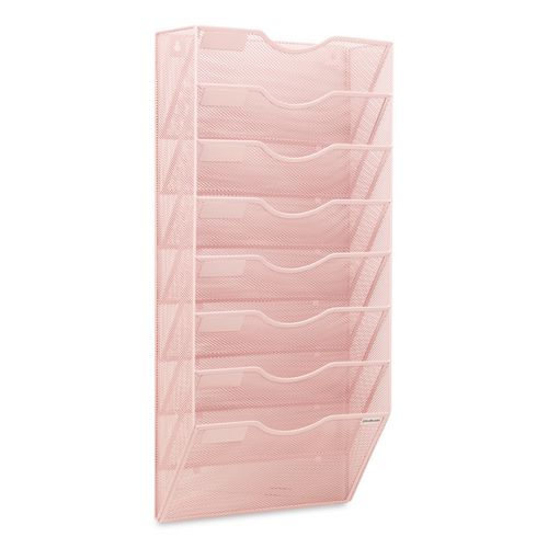 Eight Compartment Wall Mountable Metal File Organizer, Letter Size, 12.75 X 4 X 26.25, Pink