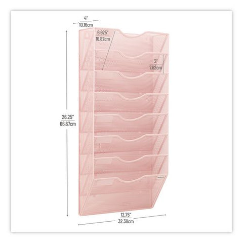 Eight Compartment Wall Mountable Metal File Organizer, Letter Size, 12.75 X 4 X 26.25, Pink