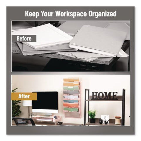 Eight Compartment Wall Mountable Metal File Organizer, Letter Size, 12.75 X 4 X 26.25, Pink