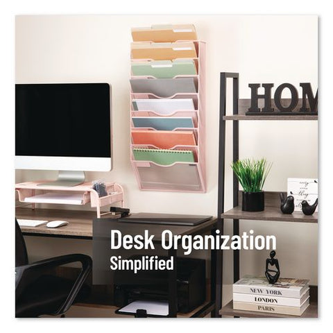 Eight Compartment Wall Mountable Metal File Organizer, Letter Size, 12.75 X 4 X 26.25, Pink