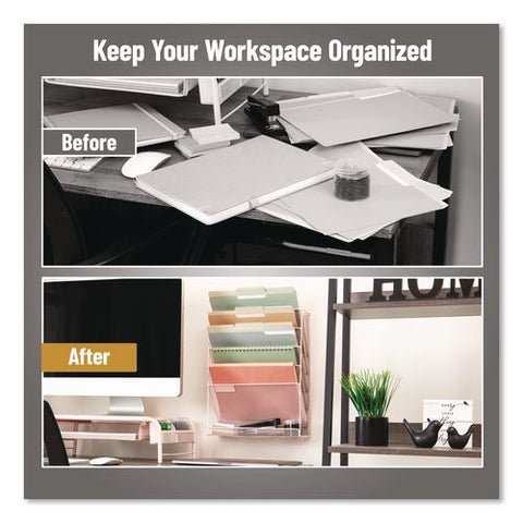 5-pocket Metal Mesh Mountable Wall File, 5 Sections, Letter Size, 12.75 X 4 X 16, Pink