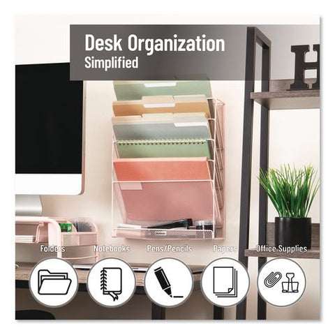 5-pocket Metal Mesh Mountable Wall File, 5 Sections, Letter Size, 12.75 X 4 X 16, Pink