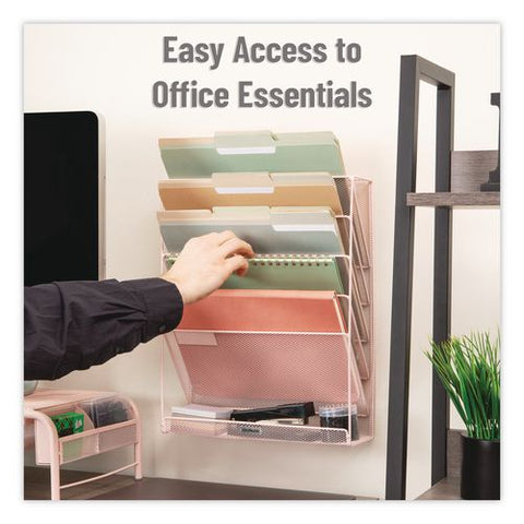 5-pocket Metal Mesh Mountable Wall File, 5 Sections, Letter Size, 12.75 X 4 X 16, Pink