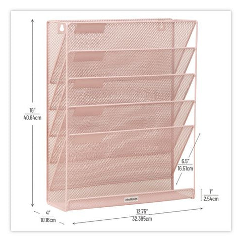 5-pocket Metal Mesh Mountable Wall File, 5 Sections, Letter Size, 12.75 X 4 X 16, Pink