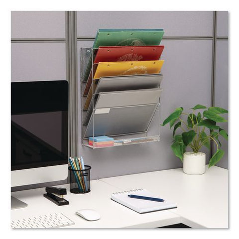 5-pocket Metal Mesh Mountable Wall File, 5 Sections, Letter Size, 12.75 X 4 X 16, Silver