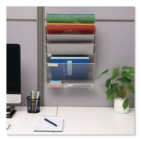 5-pocket Metal Mesh Mountable Wall File, 5 Sections, Letter Size, 12.75 X 4 X 16, Silver