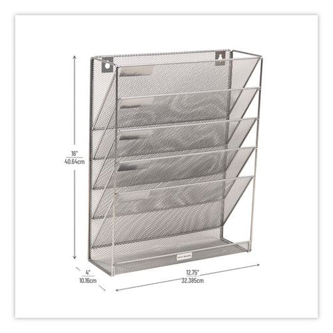 5-pocket Metal Mesh Mountable Wall File, 5 Sections, Letter Size, 12.75 X 4 X 16, Silver