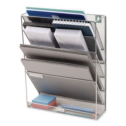 5-pocket Metal Mesh Mountable Wall File, 5 Sections, Letter Size, 12.75 X 4 X 16, Silver