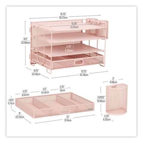All-in-one Desktop Organizer, 6 Sections, Letter Size, 9.25 X 12.75 X 9, Pink