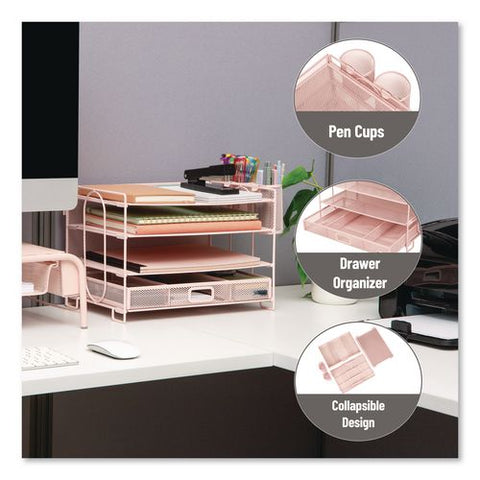 All-in-one Desktop Organizer, 6 Sections, Letter Size, 9.25 X 12.75 X 9, Pink