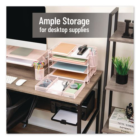 All-in-one Desktop Organizer, 6 Sections, Letter Size, 9.25 X 12.75 X 9, Pink