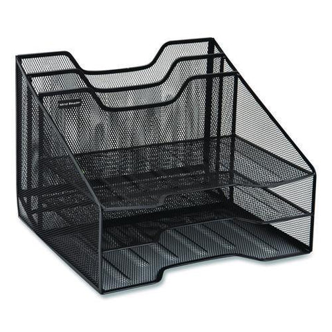 Metal Mesh Vertical File Holder Paper Tray Desktop Organizer, 2-tier/5-compartment, Letter Size, 11.25 X 12.5 X 9.5, Black