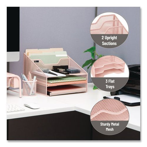 Metal Desk Organizer Letter Tray, 5 Sections, Letter Size, 11.5 X 12.5 X 9.5, Pink