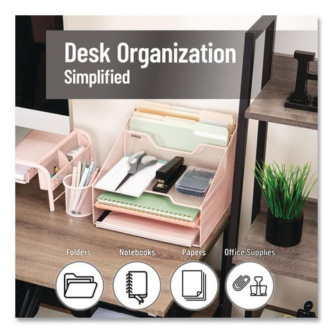 Metal Desk Organizer Letter Tray, 5 Sections, Letter Size, 11.5 X 12.5 X 9.5, Pink