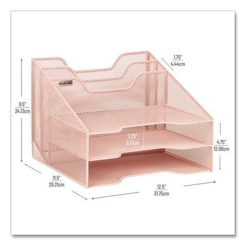 Metal Desk Organizer Letter Tray, 5 Sections, Letter Size, 11.5 X 12.5 X 9.5, Pink