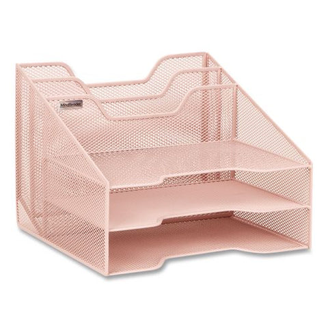 Metal Desk Organizer Letter Tray, 5 Sections, Letter Size, 11.5 X 12.5 X 9.5, Pink