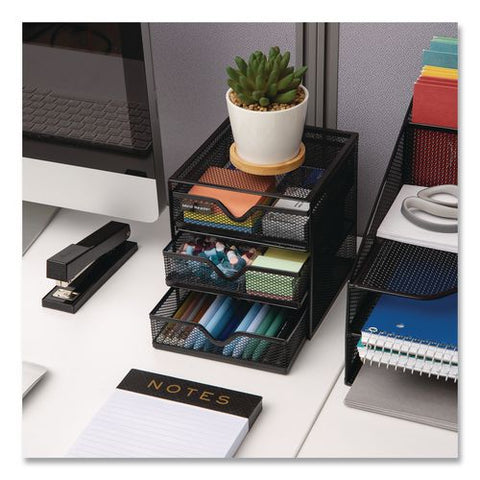 Mind Reader 3-drawer Desktop Storage Organizer, 6.25 X 6.5 X 6.5, Black, Metal Mesh