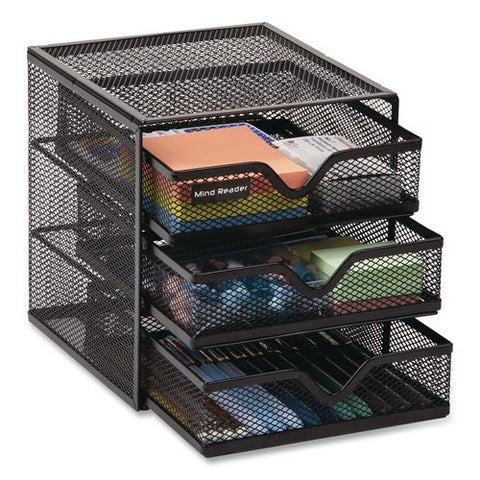 Mind Reader 3-drawer Desktop Storage Organizer, 6.25 X 6.5 X 6.5, Black, Metal Mesh