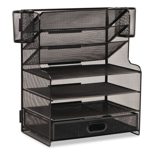 Metal Mesh Desk Organizer, 9 Sections, Letter Size, 9 X 17.5 X 16, Black