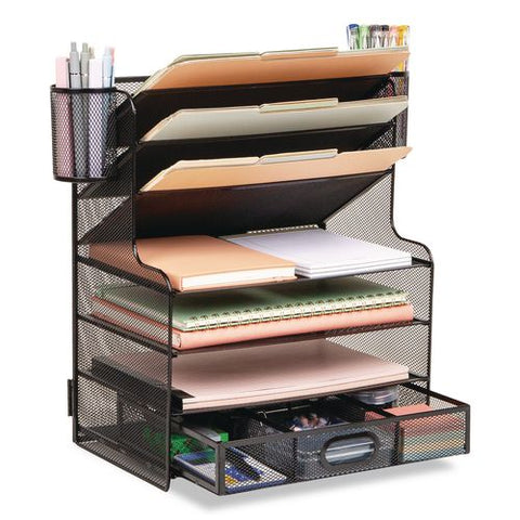 Metal Mesh Desk Organizer, 9 Sections, Letter Size, 9 X 17.5 X 16, Black