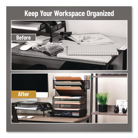 Metal Mesh Desk Organizer, 9 Sections, Letter Size, 9 X 17.5 X 16, Black
