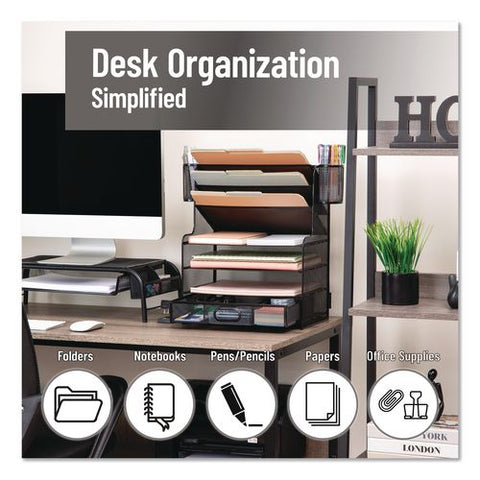 Metal Mesh Desk Organizer, 9 Sections, Letter Size, 9 X 17.5 X 16, Black