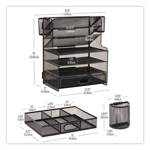 Metal Mesh Desk Organizer, 9 Sections, Letter Size, 9 X 17.5 X 16, Black