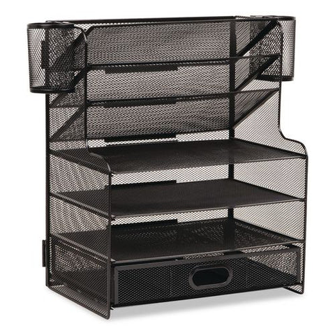Metal Mesh Desk Organizer, 9 Sections, Letter Size, 9 X 17.5 X 16, Black