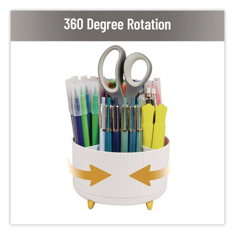 Five-compartment Rotating Plastic Pen Holder, 5.74" Dia X 4.75" H, White