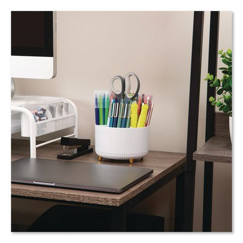Five-compartment Rotating Plastic Pen Holder, 5.74" Dia X 4.75" H, White